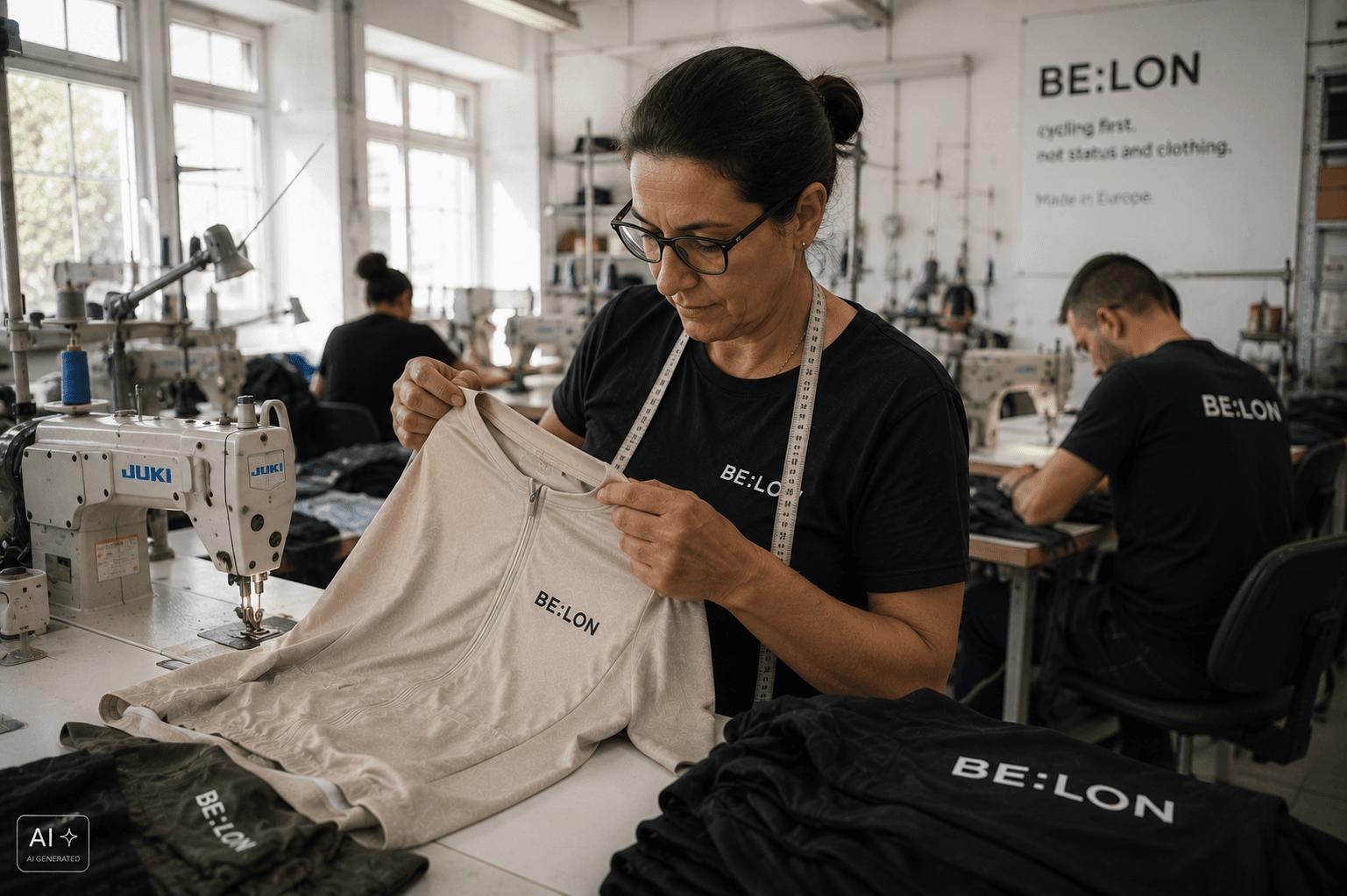 Cycling clothing being produced in a European workshop