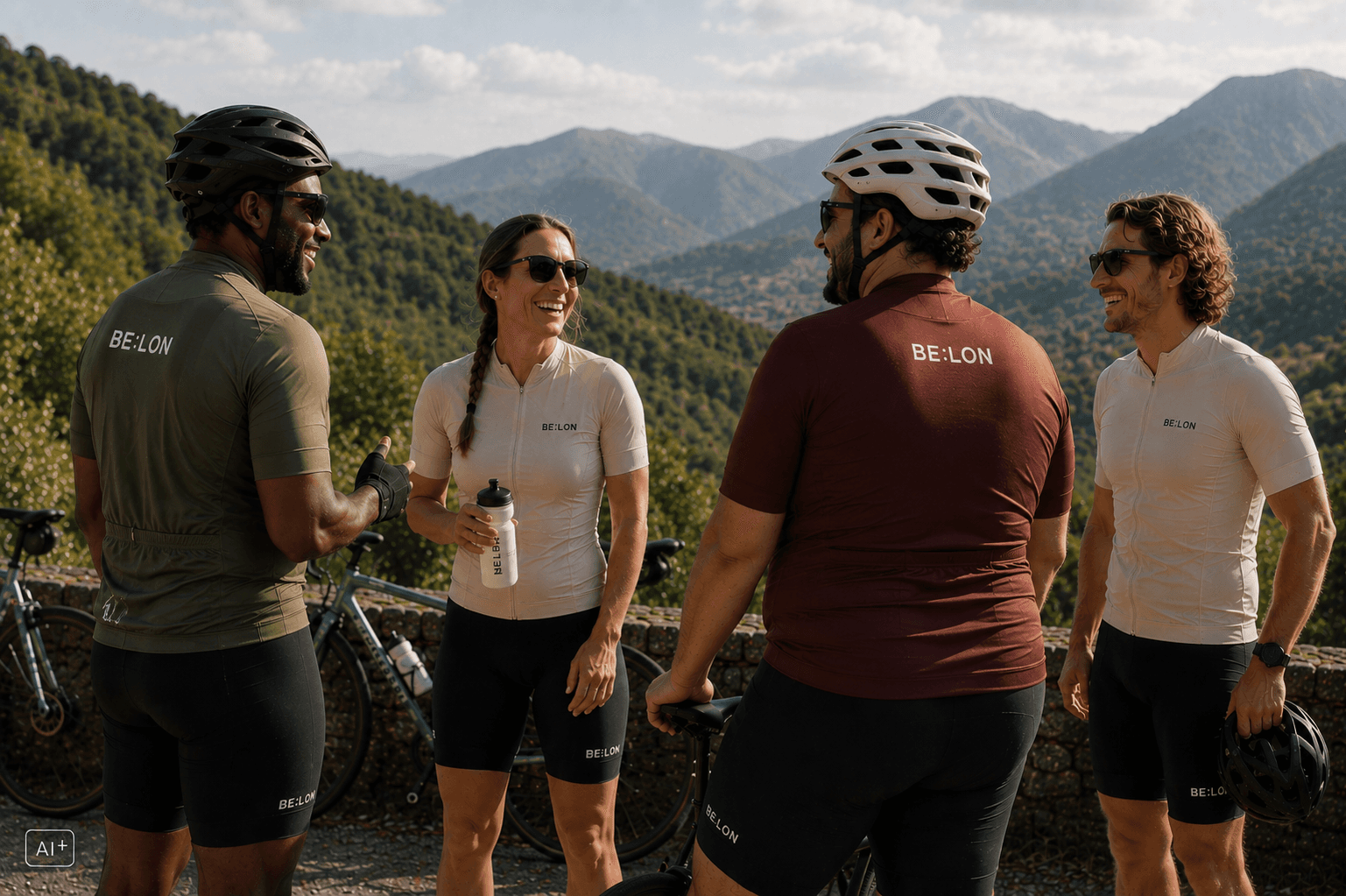 Two cyclists greeting each other before a ride