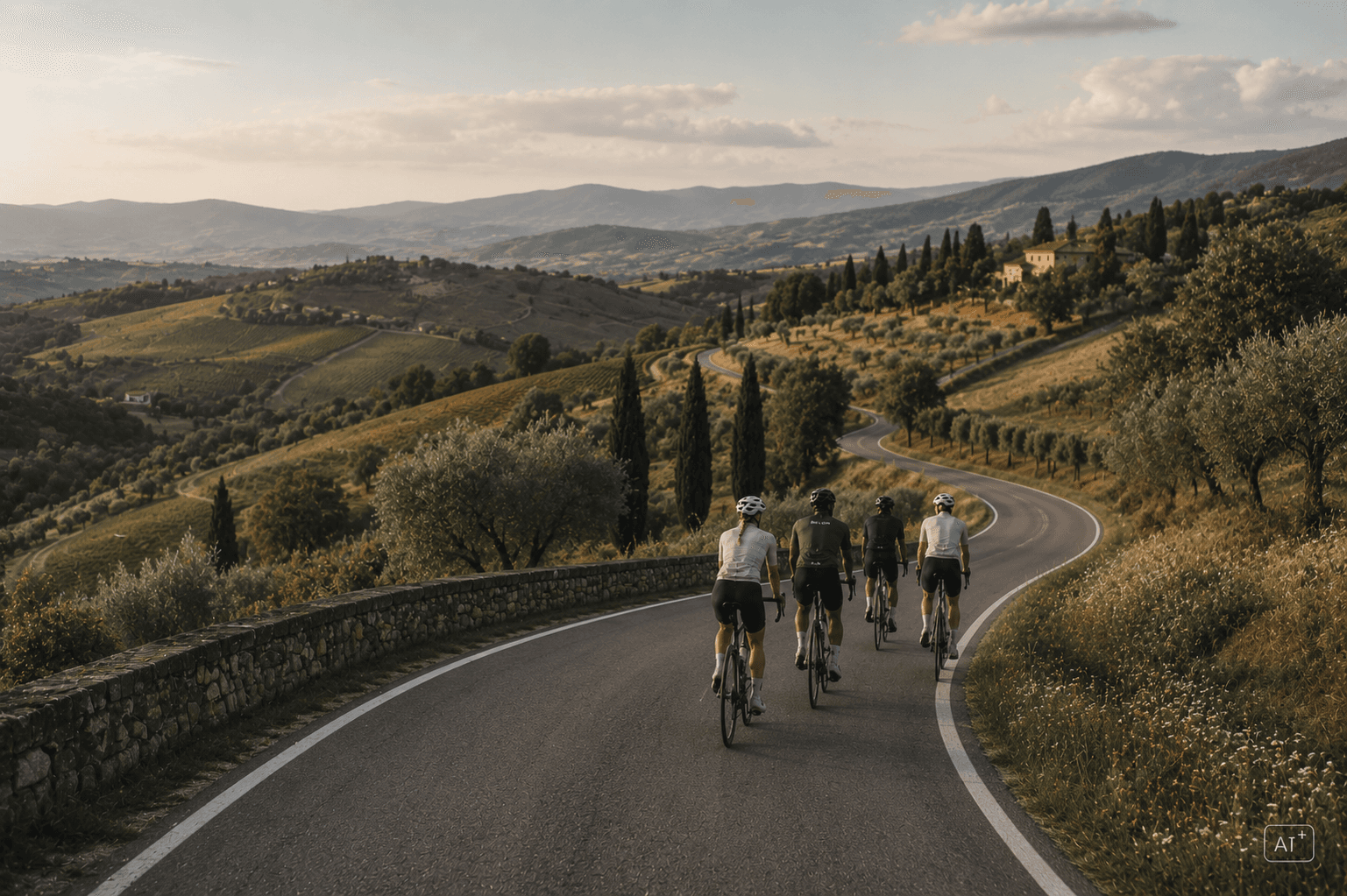 A quiet road passing through a varied landscape